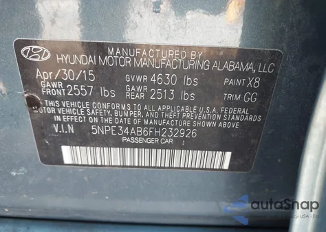 2015 Hyundai Sonata Sport 2.0T from USA, damaged, VIN 5NPE34AB6FH232926